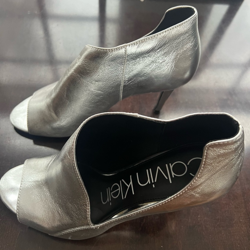 Calvin Klein Stiletto Heel Dress Booties metallic silver